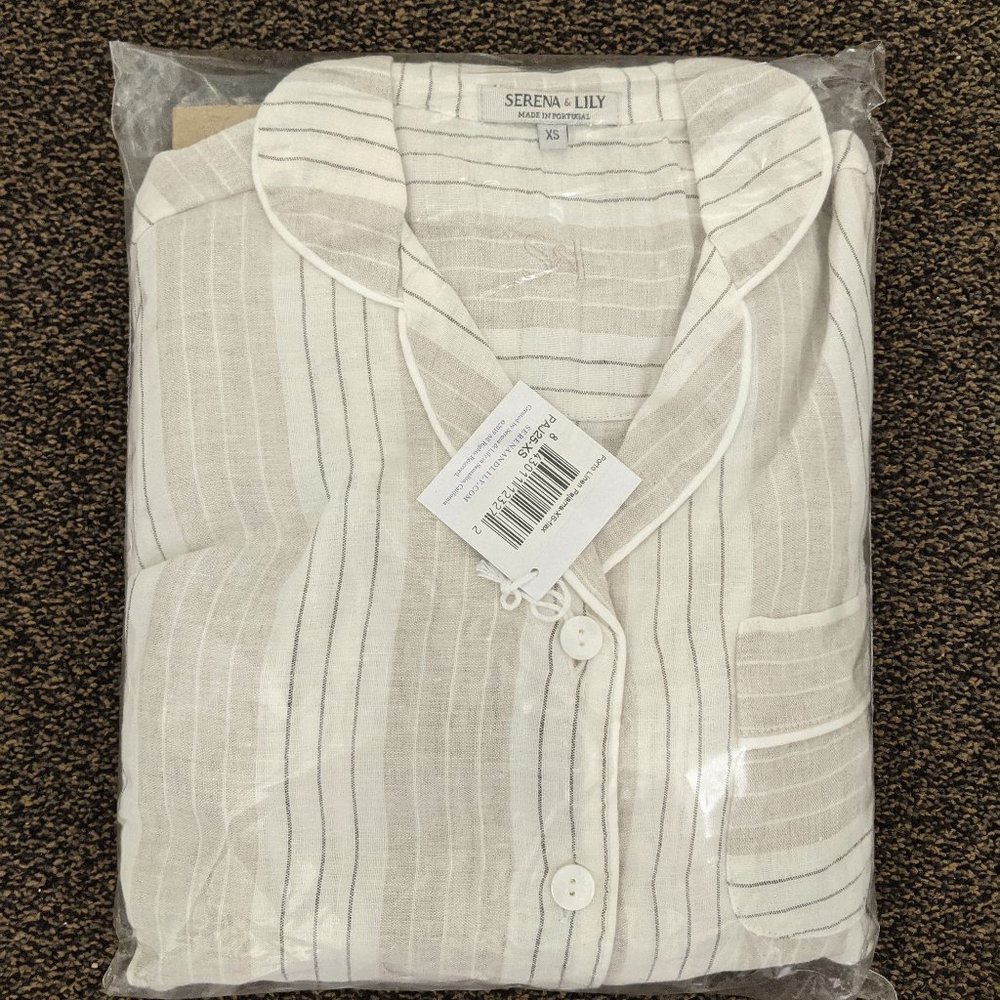 Porto Striped Linen Pajamas Flax Tan: Serena &Lily - Picture 3 of 4